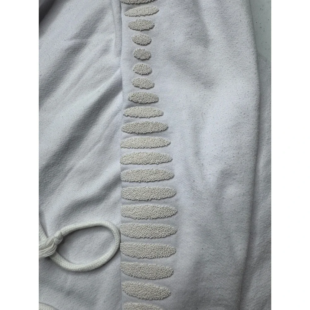 Alo Yoga Womens White Cropped Hoodie Beaded Sleeve‎ Detail Raw Hem Pullover